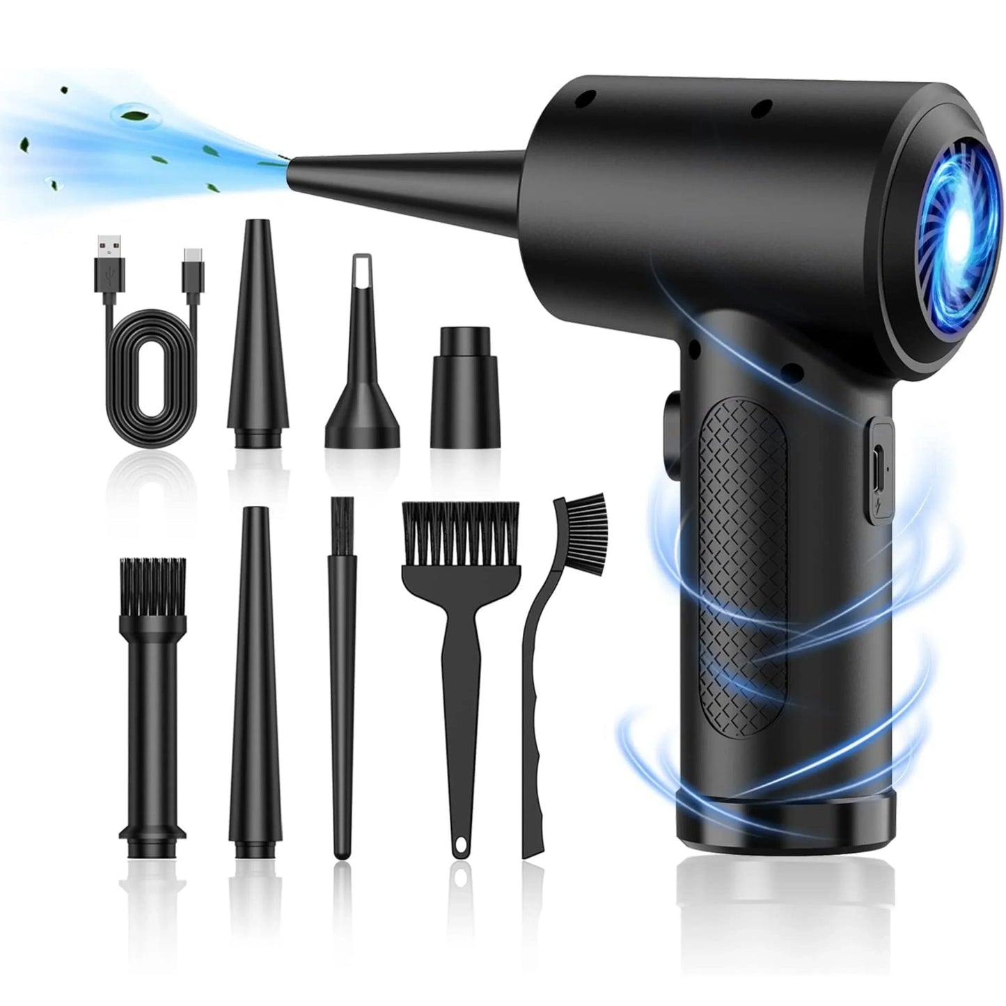 Soplador de aire inalámbrico — Soplador turbo de 51 000 rpm, luz LED, recargable por USB