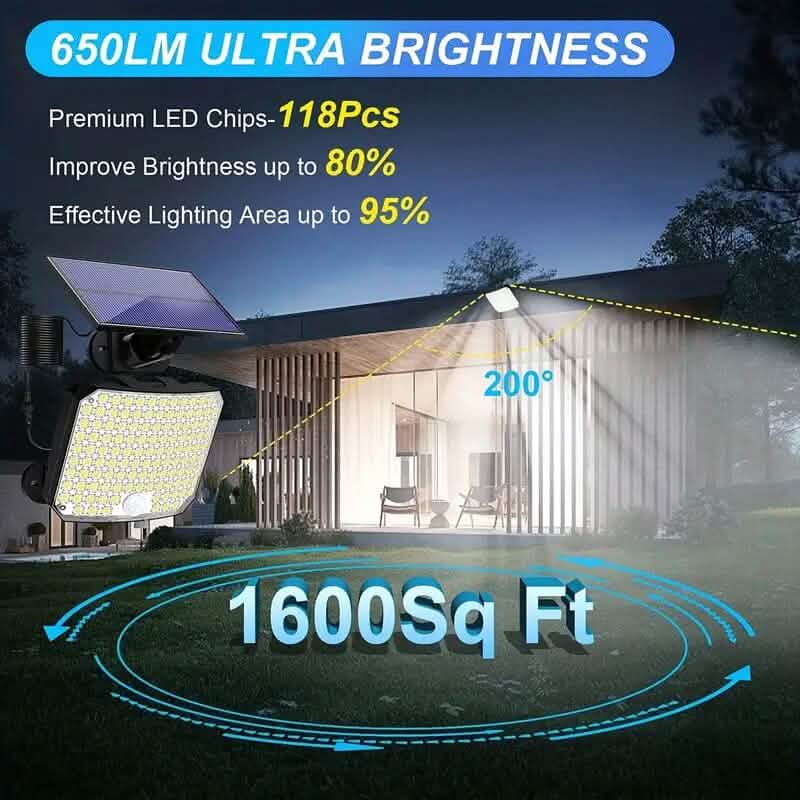 118 LED Solar Motion Sensor Flood Lights with Remote Control