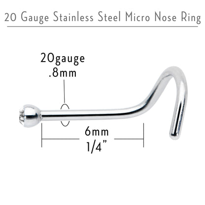 20G Stainless Steel Crystalline Gem Micro Nose Ring Twister