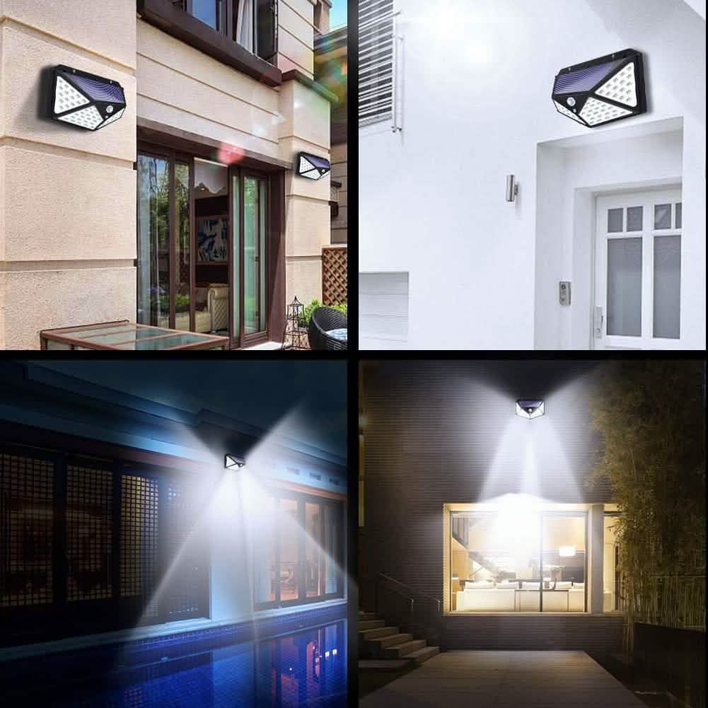 Luces solares de exterior con sensor de movimiento de 100 LED, paquete de 2