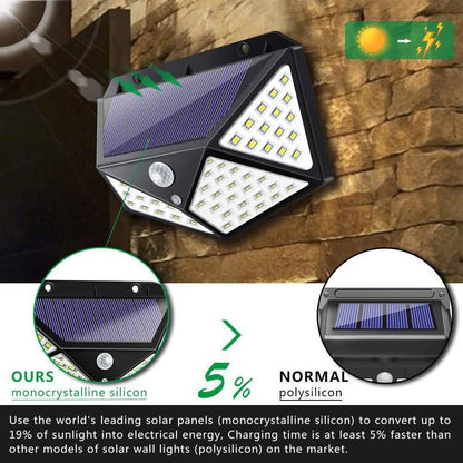 Luces solares de exterior con sensor de movimiento de 100 LED, paquete de 2