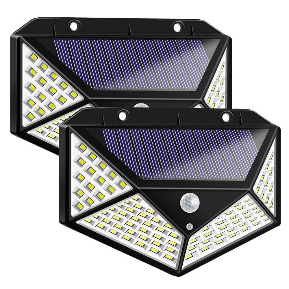 Luces solares de exterior con sensor de movimiento de 100 LED, paquete de 2