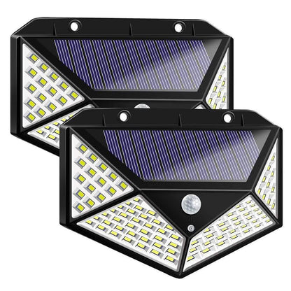 Luces solares de exterior con sensor de movimiento de 100 LED, paquete de 2