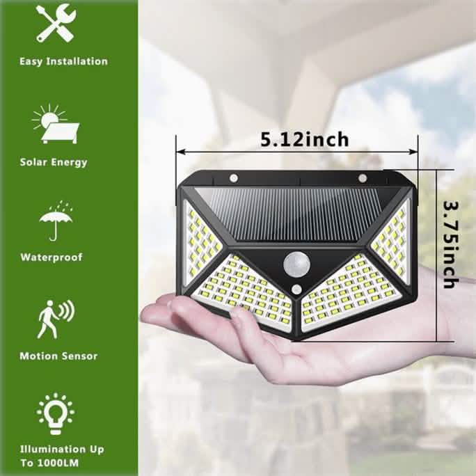 Luces solares de exterior con sensor de movimiento de 100 LED, paquete de 2