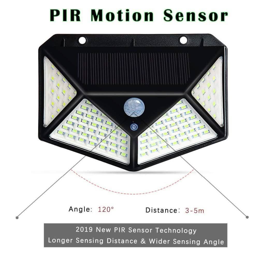 Luces solares de exterior con sensor de movimiento de 100 LED, paquete de 2