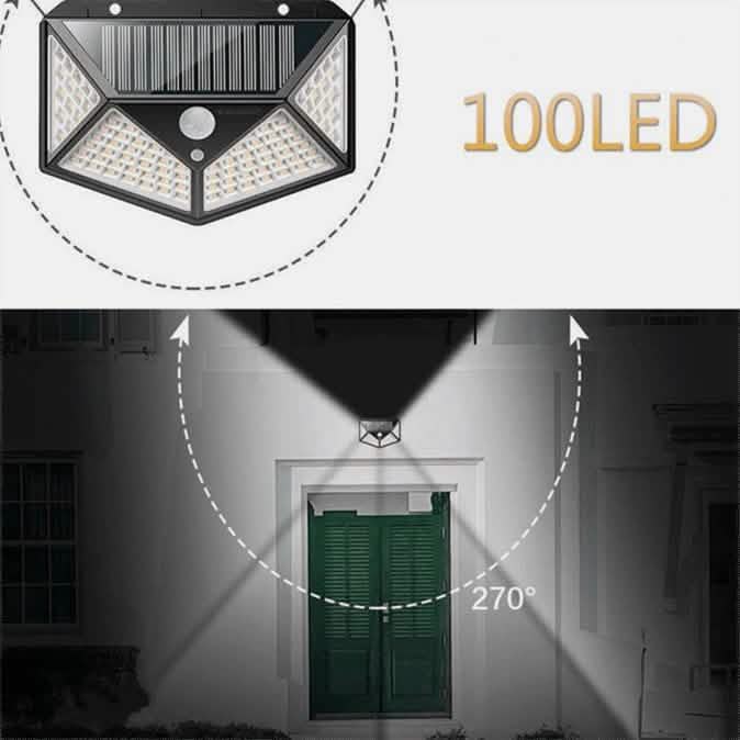 Luces solares de exterior con sensor de movimiento de 100 LED, paquete de 2