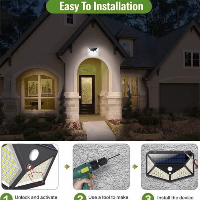 Luces solares de exterior con sensor de movimiento de 100 LED, paquete de 2