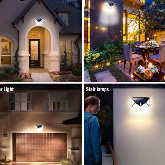 Luces solares de exterior con sensor de movimiento de 100 LED, paquete de 2