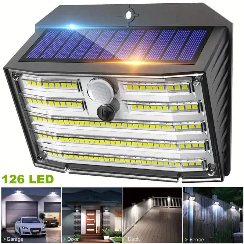 126 LED Solar Outdoor Lights Cold White Motion Sensor 270° Wide Angle Lighting Security Solar Powered Flood Lights