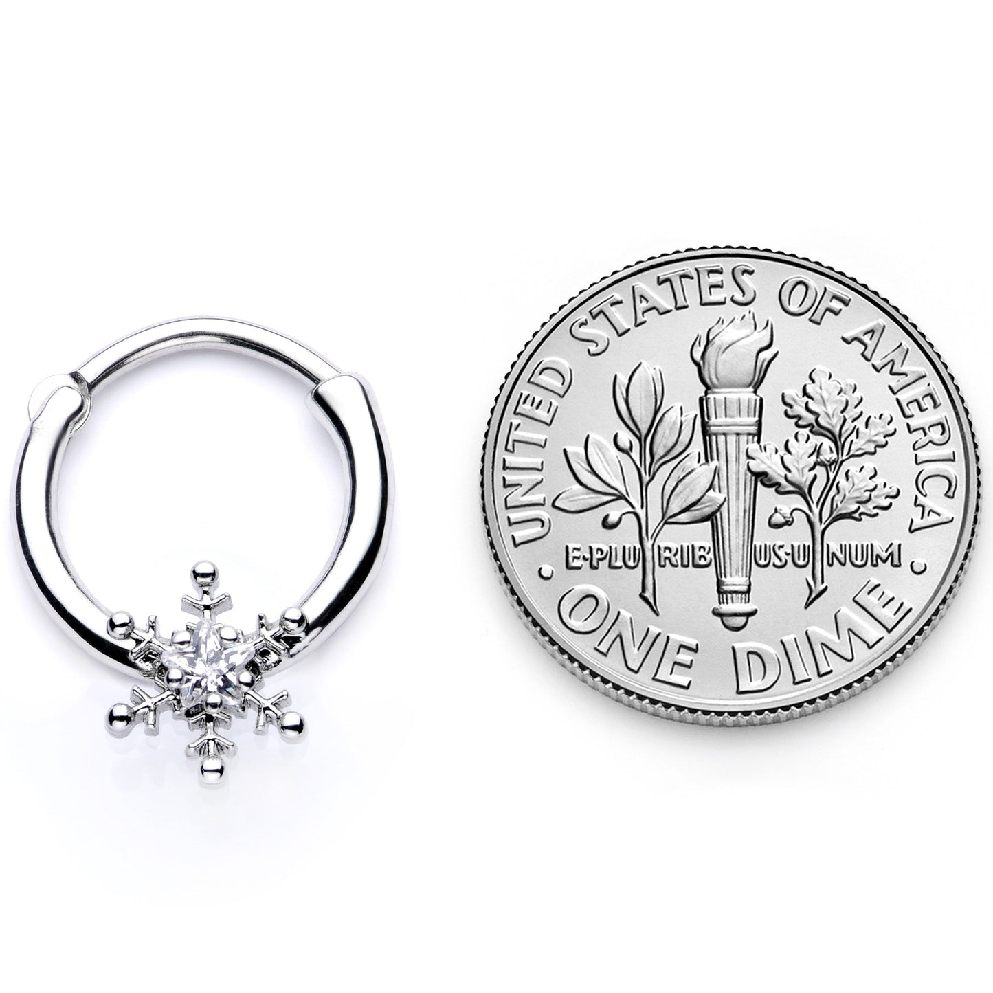 16G 3/8 Clear Gem Holiday Snowflake Septum Clicker