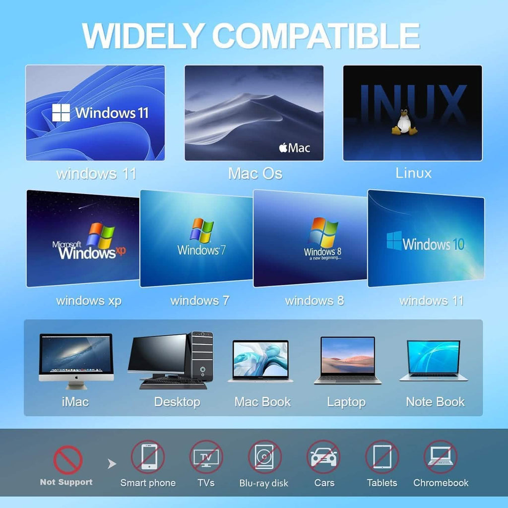 High-Speed USB 3.0 External CD/DVD Drive with Burner – Plug & Play, Windows & Mac Compatible