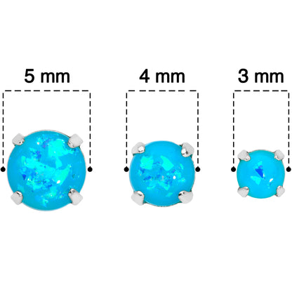20G Blue Faux Opal 3mm to 5mm Post Stud Earrings Set of 3