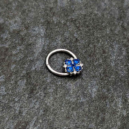 16G 3/8 Blue Clear Gem Embellished Cross Hinged Segment Ring