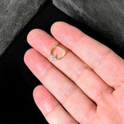 16G 5/16 Blue Synthetic Opal Gold Tone Rhombus Cartilage Clicker