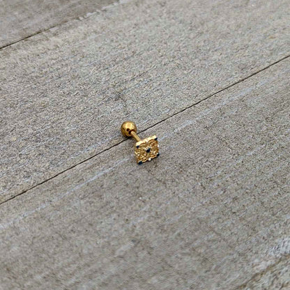 16G 1/4 Blue Gem Gold Tone Lacy Rhombus Cartilage Tragus Earring