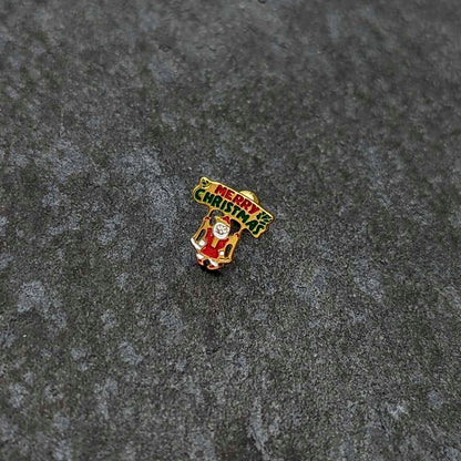 16G 1/4 Gold Tone Merry Christmas Santa Inlay Cartilage Earring