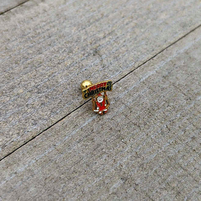 16G 1/4 Gold Tone Merry Christmas Santa Inlay Cartilage Earring