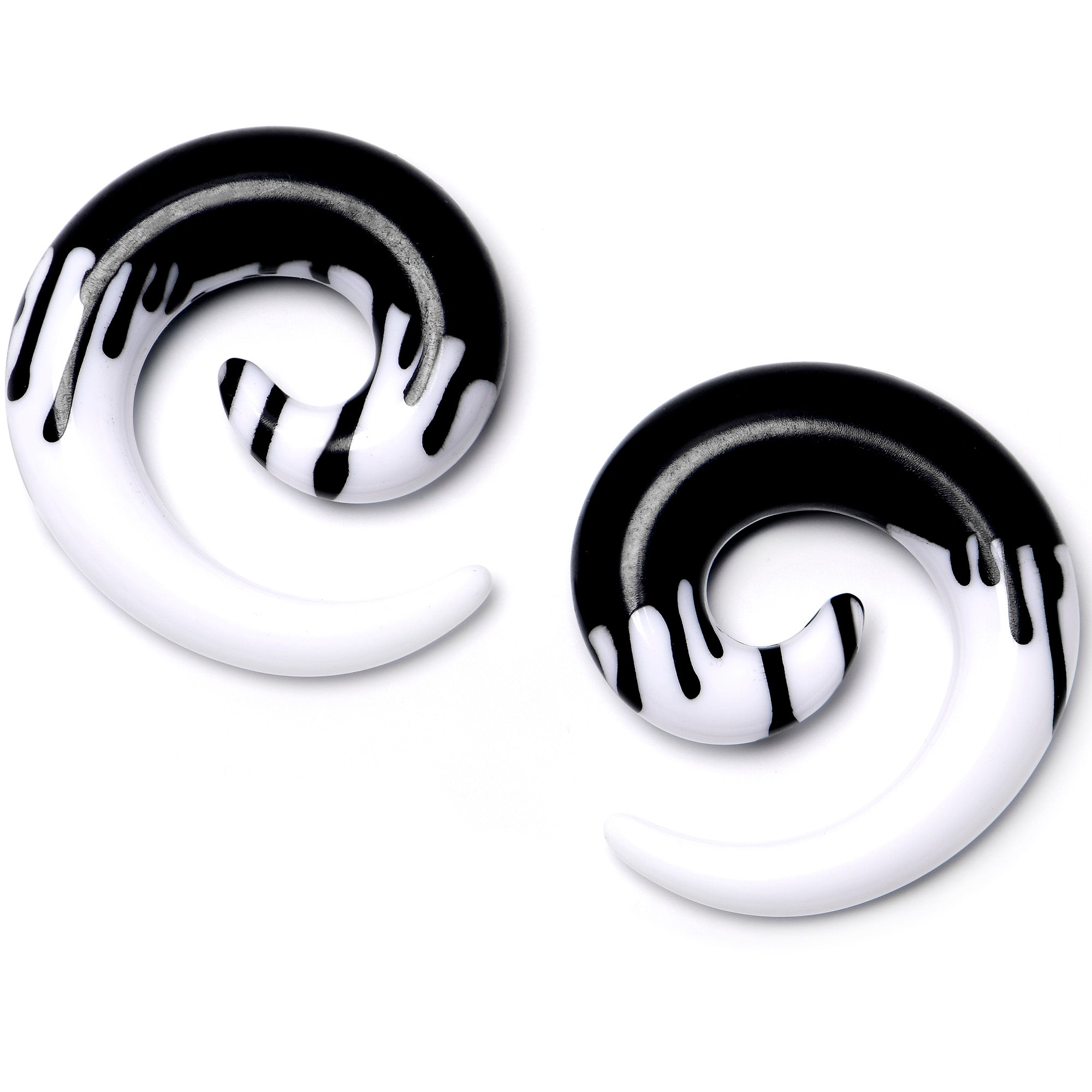 0G White Black Drip Acrylic Spiral Taper Set