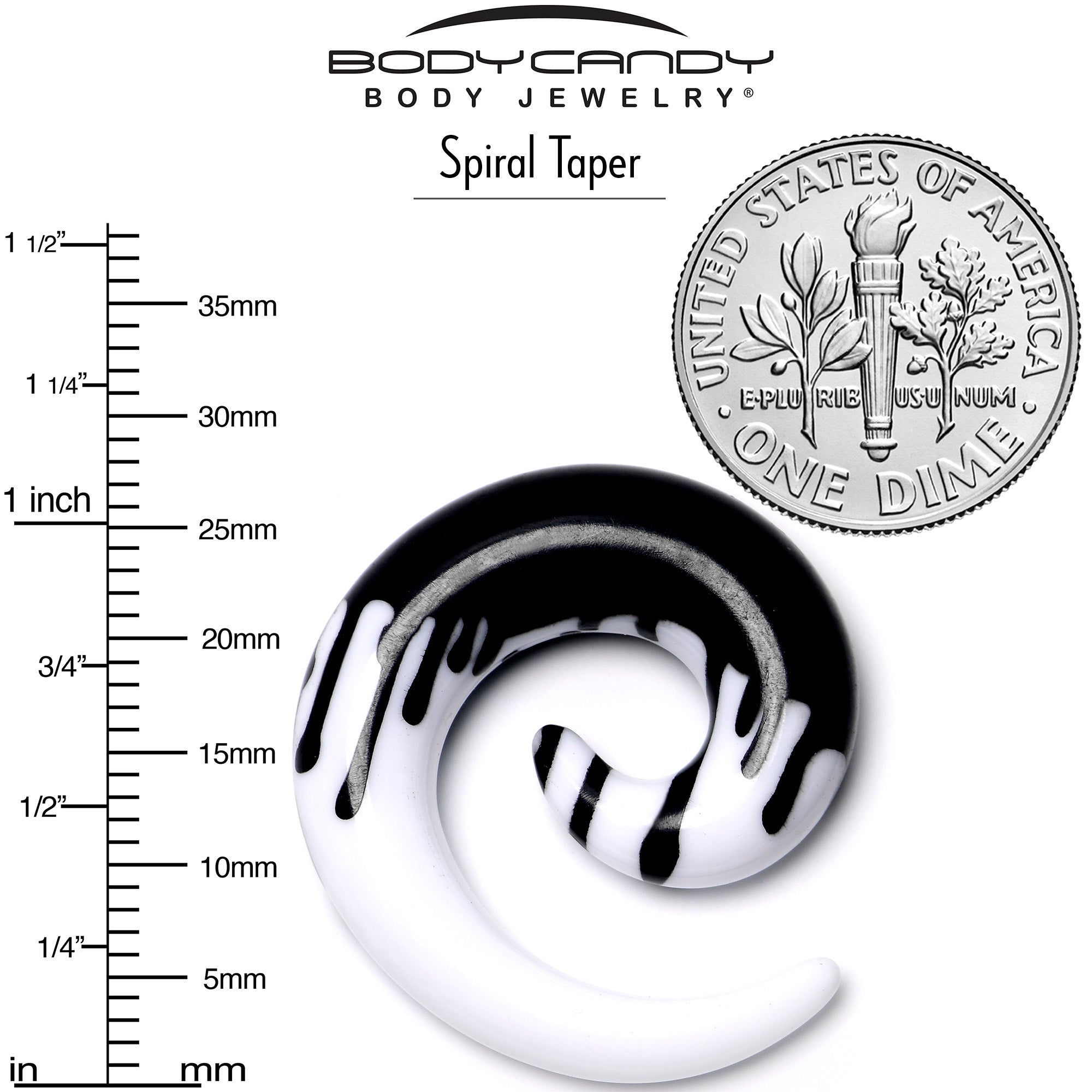 0G White Black Drip Acrylic Spiral Taper Set