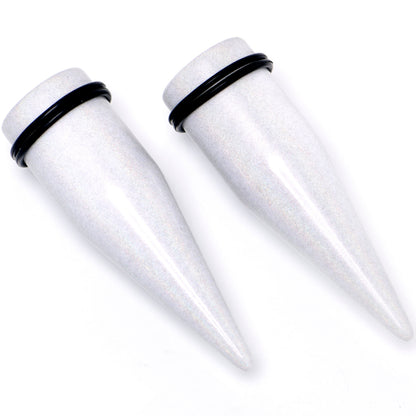 White Shimmer Acrylic Straight Taper Set 6mm to 20mm Sizes