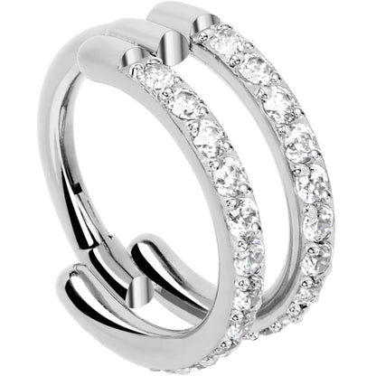 18G Double Row Micro Gem Implant Grade Titanium Hinged Double Hoop Nose Ring