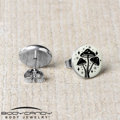 Mystic Mushroom Glow in the Dark Stud Earrings by Onyx O