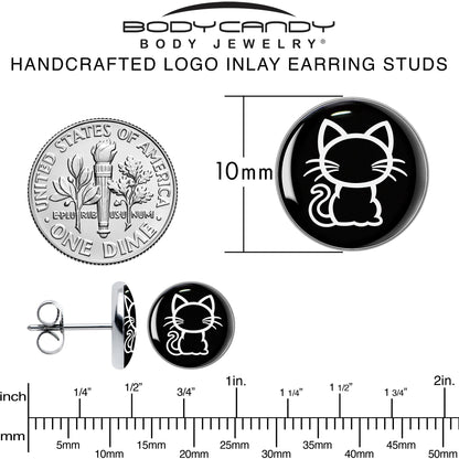 Black and White Kitty Cat Stud Earrings by Onyx O