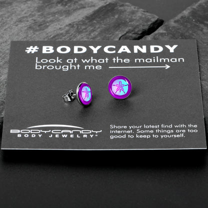 Purple Nautical Sand Dollar Stud Earrings by Onyx O