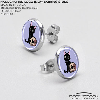 Skull Cat Stud Earrings by Onyx O
