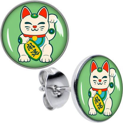 Waving Cat Stud Earrings by Onyx O