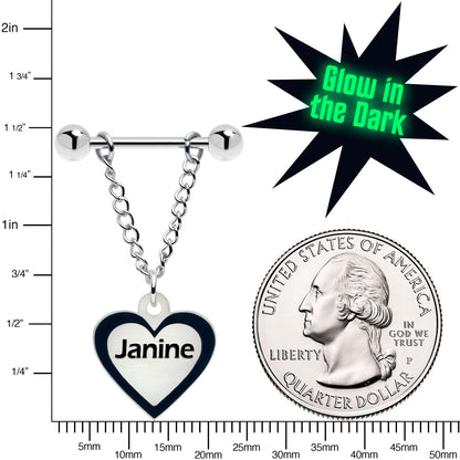 Custom Heart Glow in the Dark Chain Personalized Name Dangle Nipple Ring Set