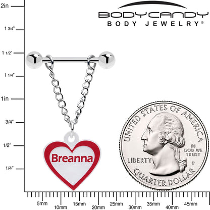 Custom Red White Heart Chain Personalized Name Dangle Nipple Ring Set