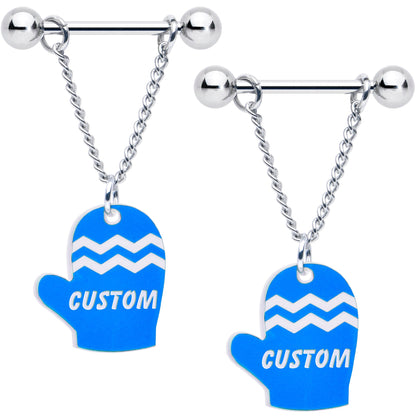 Custom Holiday Mittens Personalized Dangle Barbell Nipple Ring Set