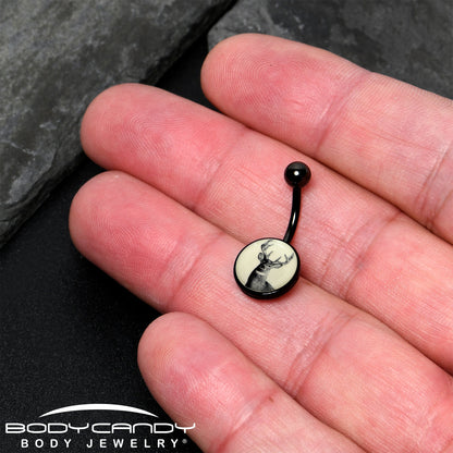 Glow in the Dark Titanium Deer Buck Belly Ring