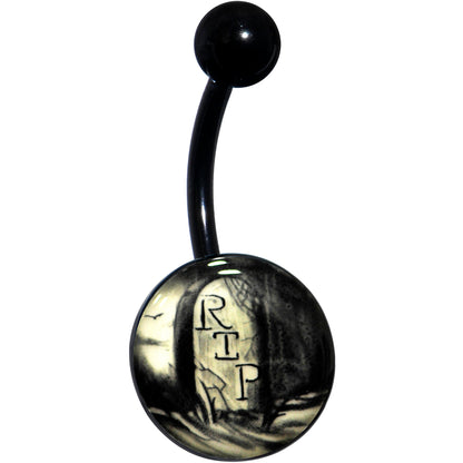 Black Titanium RIP Tombstone Glow in the Dark Belly Ring