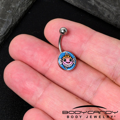 Swimming Pink Pufferfish Belly Ring by Onyx O