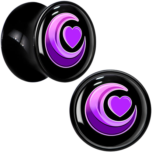 0G Crescent Moon Heart Black Acrylic Saddle Plug Set by Onyx O