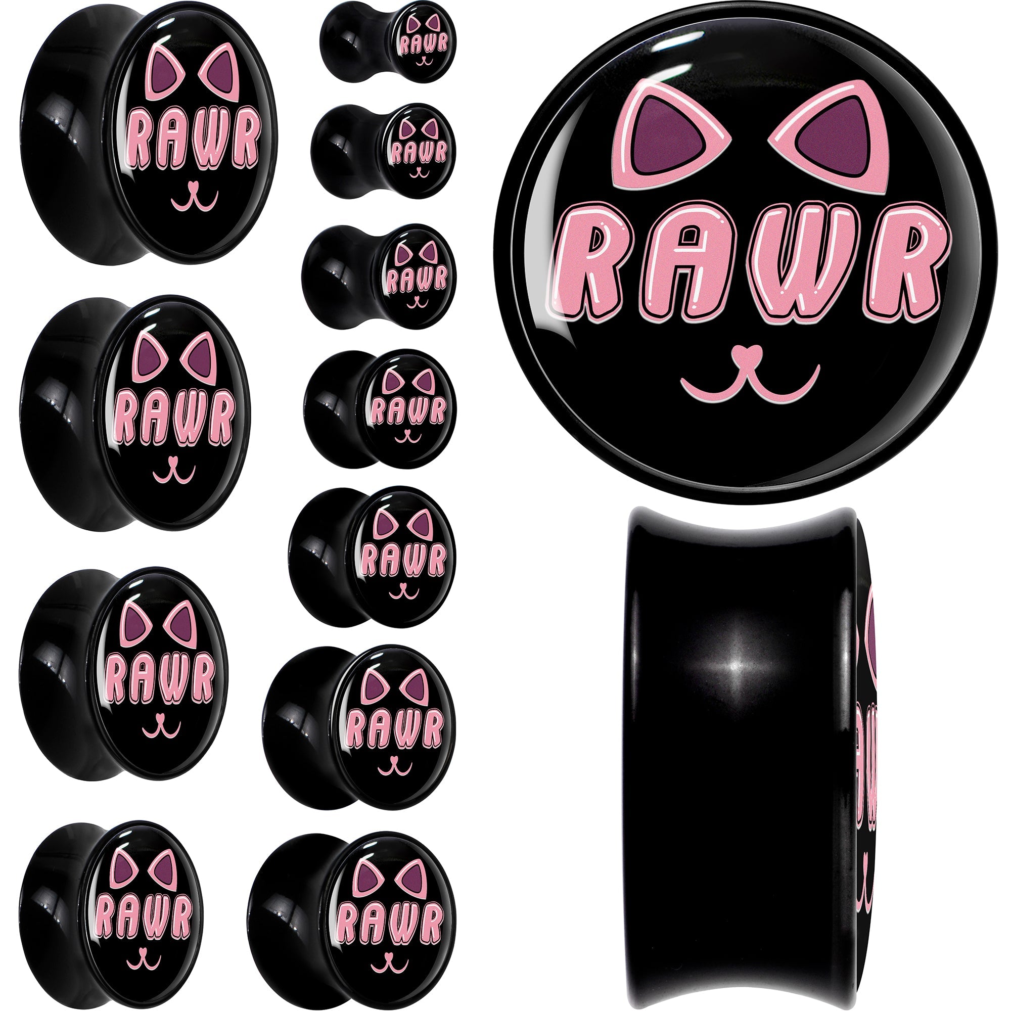 0G RAWR Kitty Cat Black Acrylic Saddle Plug Set by Onyx O