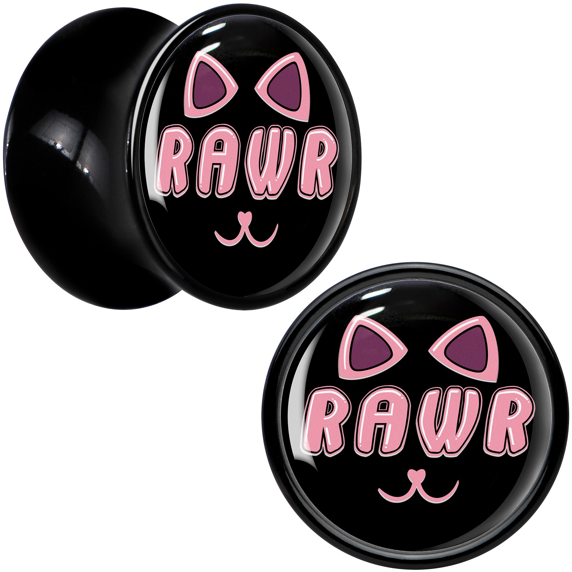 0G RAWR Kitty Cat Black Acrylic Saddle Plug Set by Onyx O