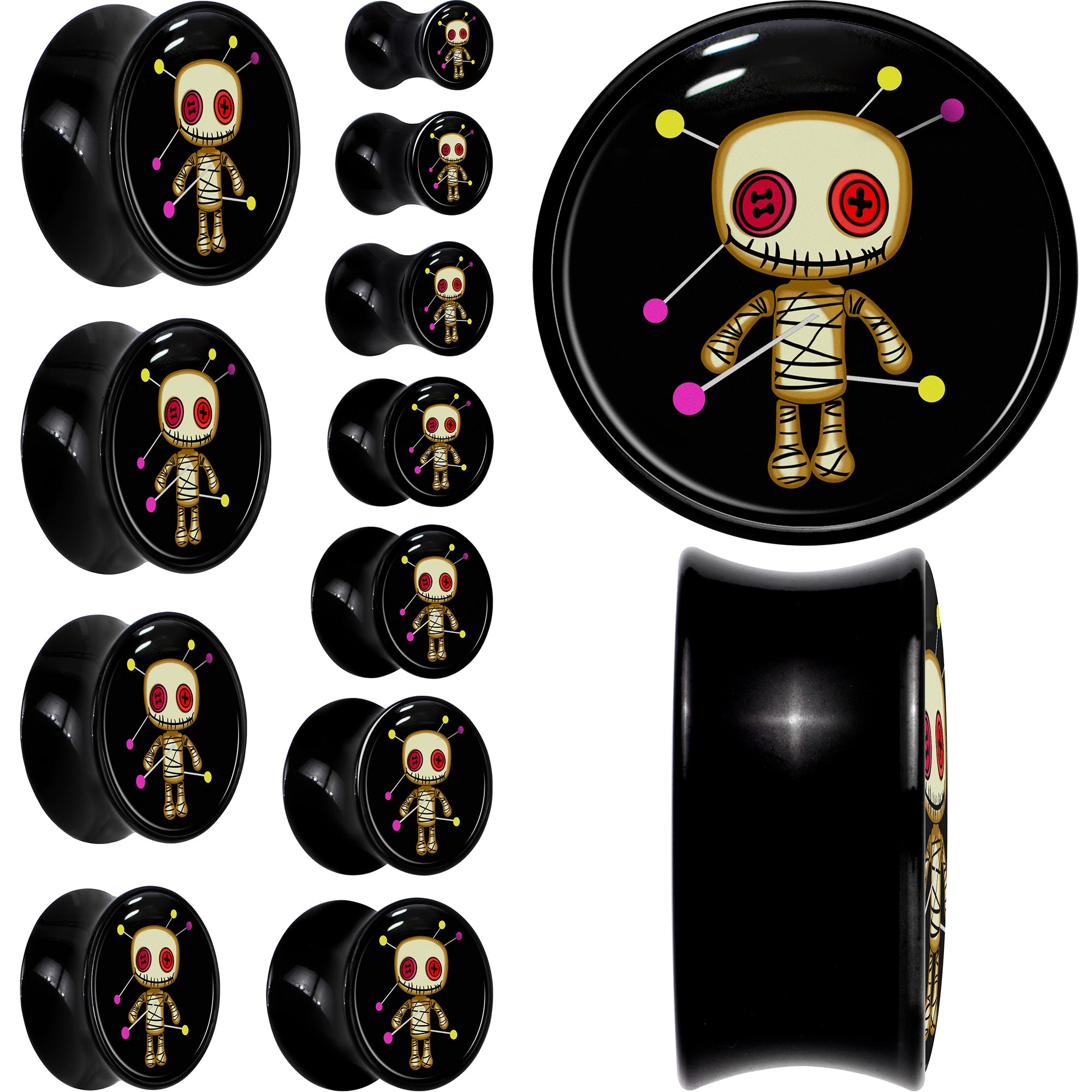 0G Voodoo Doll Black Acrylic Saddle Plug Set by Onyx O
