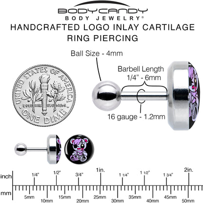 16G 1/4 Attitude Teddy Bear Tragus Cartilage Earring by Onyx O