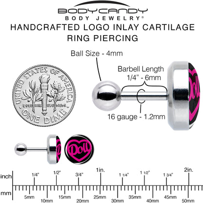 16G 1/4 Hollow Heart Doll Word Tragus Cartilage Earring by Onyx O