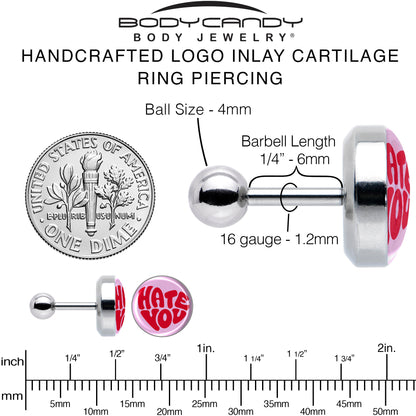 16G 1/4 Retro Text Hate You Tragus Cartilage Earring by Onyx O