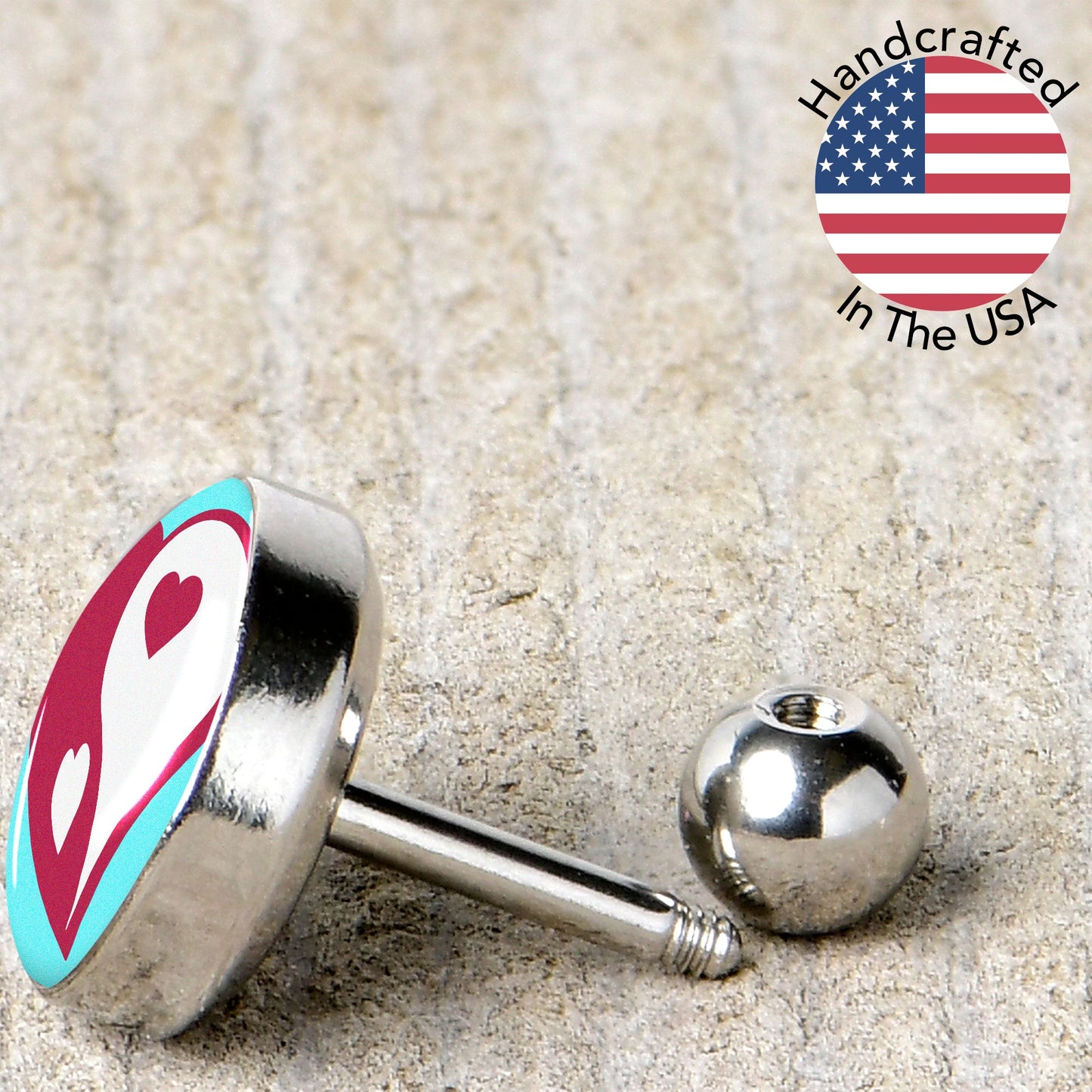 16G 1/4 Love Yin Yang Heart Cartilage Tragus Earring by Onyx O