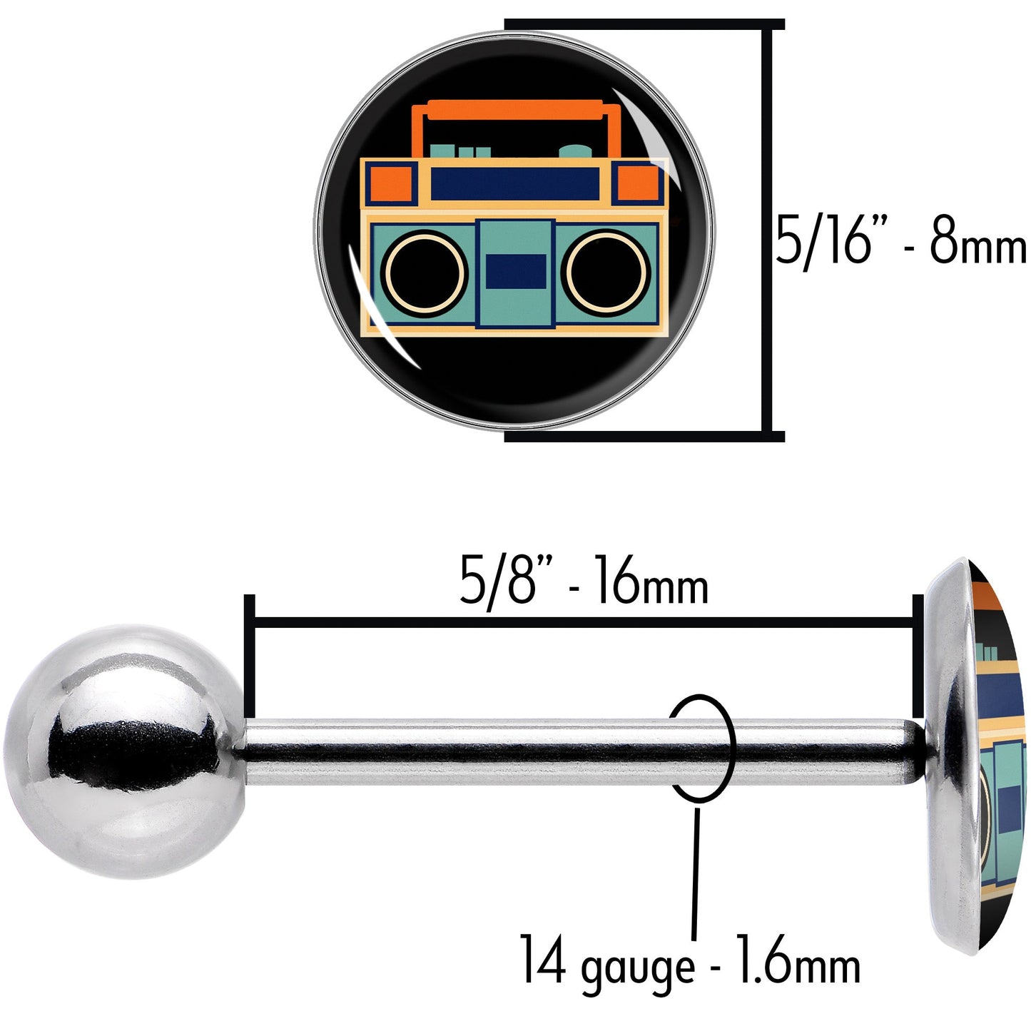 Retro Boombox Barbell Tongue Ring by Onyx O