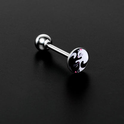 Cute Kitty Cat Yin Yang Barbell Tongue Ring by Onyx O