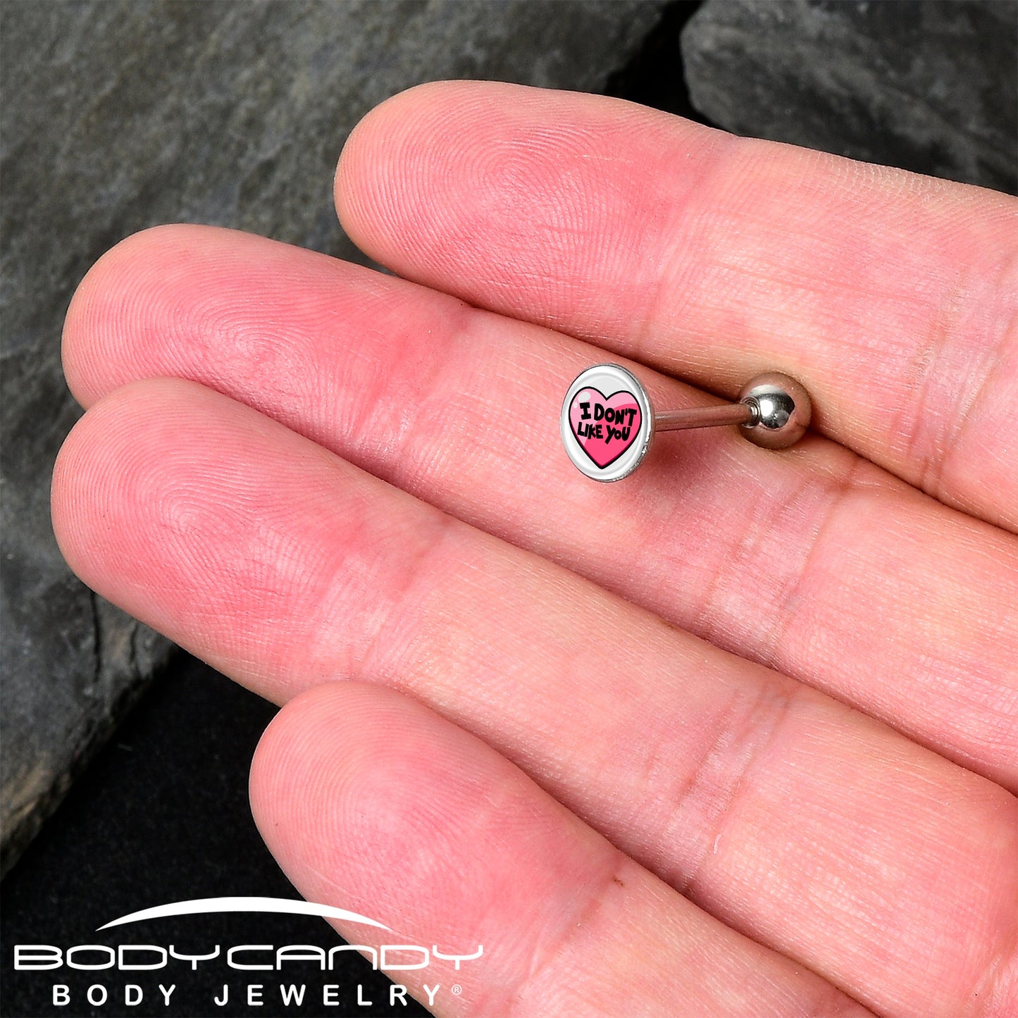 I Don't Like You Valentine Heart Barbell Tongue Ring