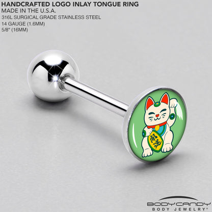 Waving Cat Barbell Tongue Ring by Onyx O