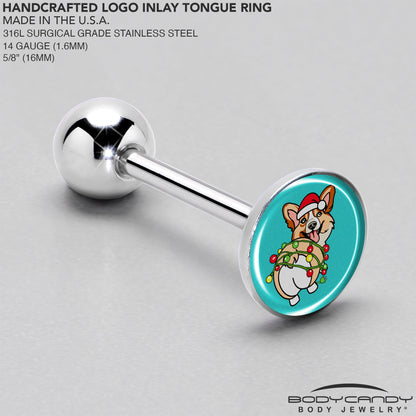 Christmas Holiday Lights Corgi Dog Barbell Tongue Ring by Onyx O