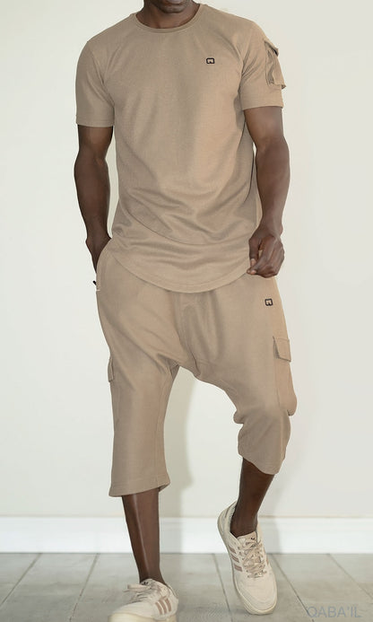 QL IGO Relaxed Cargo Shorts and T-Shirt Set in Taupe